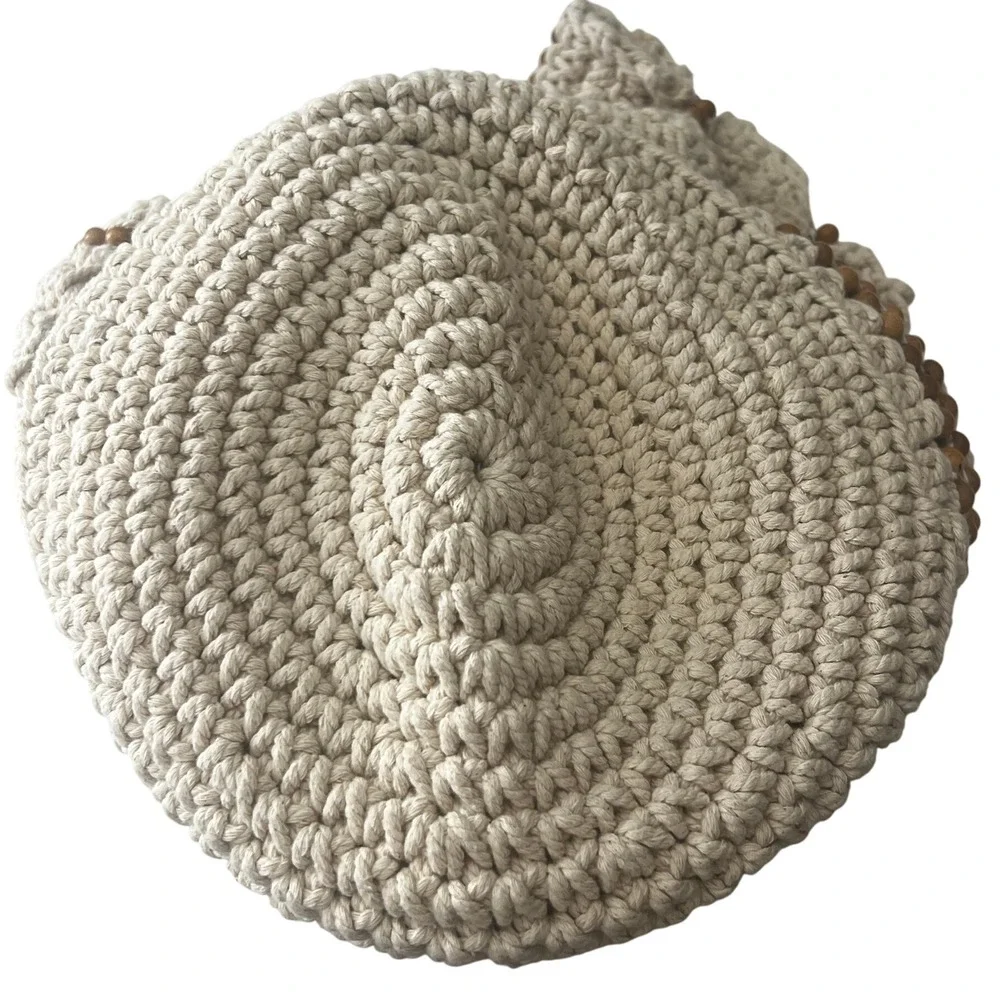 Free People Crochet Beaded Shoulder Bag Cream Boho Crossbody - Picture 7 of 7